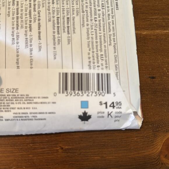 Simplicity Zen Inspiration Pillow Pattern 5236 Uncut Factory Folded - Picture 3 of 3